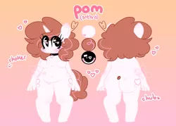 Size: 3500x2500 | Tagged: safe, artist:computershits, derpibooru import, oc, oc:pom, unofficial characters only, anthro, pony, unguligrade anthro, unicorn, bipedal, both cutie marks, breasts, brown hair, chest fluff, choker, eye clipping through hair, fluffy mane, fluffy tail, gradient background, hand, heart, heart eyes, image, pink eyes, png, reference sheet, solo, tail, two toned mane, wingding eyes