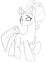 Size: 6000x8000 | Tagged: safe, artist:chedx, derpibooru import, fizzlepop berrytwist, tempest shadow, unicorn, absurd resolution, black and white, broken horn, female, grayscale, happy, horn, image, lineart, looking up, monochrome, png, simple background, solo, trotting, white background