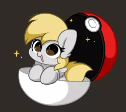 Size: 3820x3386 | Tagged: safe, artist:kittyrosie, derpibooru import, derpy hooves, pegasus, pony, black background, crossover, cute, derpabetes, female, image, mare, open mouth, png, poké ball, pokéball, pokémon, simple background, solo