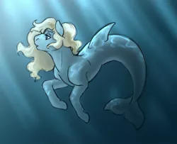 Size: 1280x1040 | Tagged: safe, artist:kudalyn, derpibooru import, oc, unofficial characters only, hippocampus, merpony, pony, seapony (g4), crepuscular rays, digital art, dorsal fin, female, fish tail, flowing mane, image, jpeg, mare, ocean, open mouth, solo, sunlight, swimming, tail, underwater, water, yellow mane