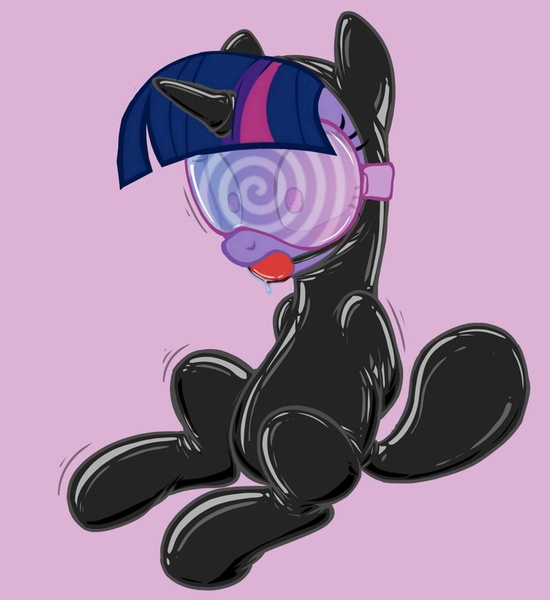 Size: 786x857 | Tagged: questionable, edit, editor:anonymous, twilight sparkle, semi-anthro, /mlp/, /mlp/ latex requests, arm behind back, ballgag, bondage, encasement, gag, hypnogear, hypnosis, image, jpeg, latex, latex suit, pink background, simple background, solo