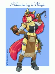 Size: 3072x4096 | Tagged: safe, artist:ambris, derpibooru import, apple bloom, anthro, earth pony, unguligrade anthro, adventuring is magic, artificer, belt, breasts, busty apple bloom, chains, cleavage, clothes, dungeons and dragons, ear piercing, earring, fantasy class, female, goggles, hammer, herbs, image, jewelry, jpeg, makeup, older, older apple bloom, pen and paper rpg, piercing, potions, ring, rpg, sabaton, shirt, socks, solo, stockings, thigh highs, wrench