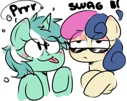 Size: 2608x2076 | Tagged: safe, artist:franshushu, derpibooru import, bon bon, lyra heartstrings, sweetie drops, earth pony, pony, unicorn, colored sketch, image, jpeg, meme, shipping, silly, silly face, sketch, swag