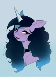 Size: 1442x1985 | Tagged: safe, artist:aztrial, derpibooru import, izzy moonbow, pony, unicorn, alternate hair color, alternate hairstyle, black lipstick, black mane, choker, eyeliner, eyeshadow, female, g5, goth, goth izzy, image, jpeg, lidded eyes, lipstick, makeup, solo