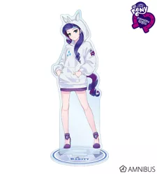 Size: 720x800 | Tagged: safe, artist:yoshit_m, derpibooru import, official, rarity, equestria girls, amnibus, clothes, cutie mark, cutie mark on clothes, equestria girls logo, female, hand in pocket, high heels, hoodie, human coloration, image, jpeg, legs, looking at you, merchandise, pocket, purple hair, shoes, simple background, smiling, white background