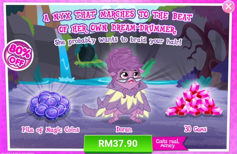 Size: 1039x674 | Tagged: safe, derpibooru import, official, doran, alicorn, advertisement, costs real money, gameloft, gem, image, magic coins, nyx (moon creatures), png