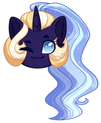 Size: 936x1136 | Tagged: safe, artist:purplegrim40, derpibooru import, oc, unofficial characters only, pony, unicorn, bust, commission, horn, image, one eye closed, png, simple background, smiling, solo, transparent background, unicorn oc, wink, ych result