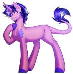 Size: 1291x1300 | Tagged: safe, artist:purplegrim40, derpibooru import, oc, unofficial characters only, pony, unicorn, colored hooves, grin, hoof on chest, horn, image, leonine tail, male, png, raised hoof, simple background, smiling, solo, stallion, tail, transparent background, unicorn oc