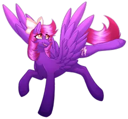 Size: 1603x1493 | Tagged: safe, artist:purplegrim40, derpibooru import, oc, unofficial characters only, pegasus, pony, bow, flying, grin, hair bow, image, pegasus oc, png, simple background, smiling, solo, transparent background, wings