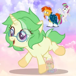 Size: 1200x1200 | Tagged: safe, artist:shiee-artopia223, derpibooru import, blossomforth, sunburst, pegasus, pony, unicorn, base used, clothes, coat markings, female, filly, foal, freckles, fusion, glasses, image, looking back, male, mare, png, socks (coat marking), stallion, wings