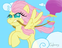 Size: 2315x1804 | Tagged: safe, artist:thebrokencog, derpibooru import, fluttershy, pegasus, pony, the return of harmony, cloud, hot air balloon, image, png, scene interpretation, sky, solo, tears of rage, twinkling balloon