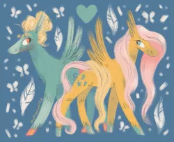 Size: 925x750 | Tagged: safe, artist:motionwaltz, edit, editor:edits of hate, fluttershy, zephyr breeze, butterfly, insect, pegasus, pony, alternate design, brother and sister, colored hooves, facial hair, facial markings, female, hair bun, heart, image, leaves, looking at each other, male, mare, png, siblings, smiling at each other, socks (coat marking), stallion