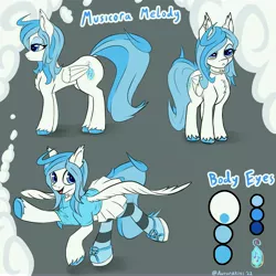 Size: 8192x8192 | Tagged: safe, artist:aurorakins, derpibooru import, oc, oc:musicora melody, unofficial characters only, pegasus, pony, blue, chest fluff, clothes, cloud, cutie mark, ear fluff, image, jpeg, reference sheet, shirt, shoes, skirt, socks, solo, striped socks, unshorn