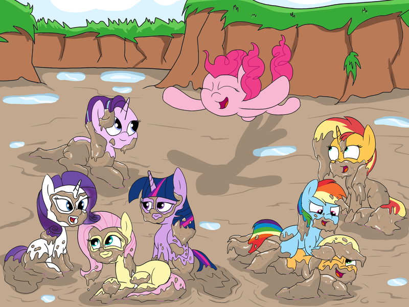 Size: 2000x1500 | Tagged: safe, artist:amateur-draw, derpibooru import, applejack, fluttershy, pinkie pie, rainbow dash, rarity, starlight glimmer, sunset shimmer, twilight sparkle, twilight sparkle (alicorn), alicorn, earth pony, pegasus, pony, unicorn, covered in mud, diving, female, image, international mud day2022, jumping, lying down, mane six, mare, messy mane, missing cutie mark, mud, mud bath, mud mask, mud play, mud pony, mud wrestling, muddy, muddy hooves, playing, png, sitting, wet and messy