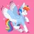 Size: 439x440 | Tagged: safe, artist:ponydoodles, edit, editor:edits of hate, rainbow dash, pegasus, pony, alternate design, bald face, bigender, coat markings, colored hooves, colored wings, feathered fetlocks, grin, image, looking back, multicolored wings, pink background, png, profile, short mane, simple background, smiling, socks (coat marking), solo, spread wings, twitterina design, wings