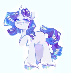 Size: 500x515 | Tagged: safe, artist:occultusion, edit, editor:edits of hate, rarity, pony, unicorn, cloven hooves, colored hooves, curved horn, female, horn, image, looking at you, mare, png, raised hoof, simple background, smiling, solo, standing, unshorn fetlocks, white background