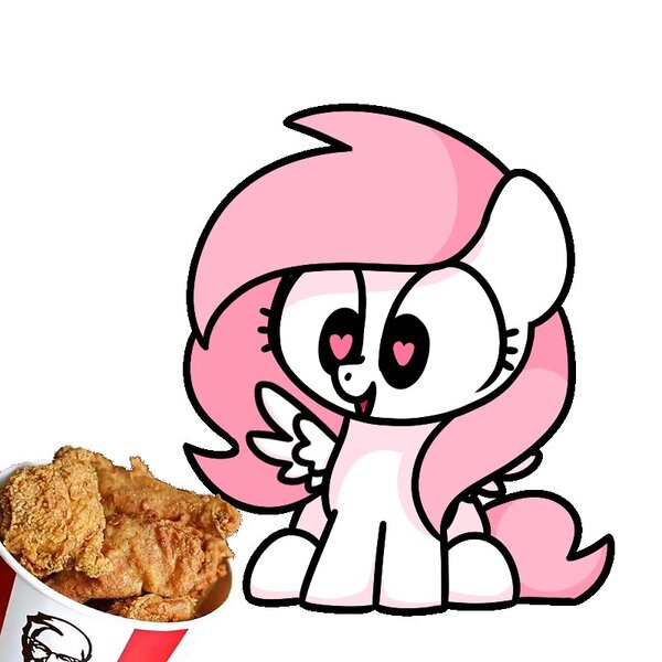 Size: 800x800 | Tagged: safe, artist:sugar morning, derpibooru import, oc, oc:sugar morning, unofficial characters only, pegasus, pony, chicken meat, food, fried chicken, happy, heart eyes, image, jpeg, kfc, meat, open mouth, ponies eating meat, smiling, solo, spread wings, wingding eyes, wings