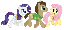 Size: 3549x1690 | Tagged: safe, artist:otfor2, derpibooru import, doctor whooves, fluttershy, rarity, time turner, earth pony, pegasus, pony, unicorn, season 1, winter wrap up, female, image, male, mare, png, simple background, stallion, transparent background, trio, vector, winter wrap up vest