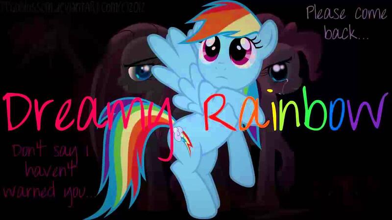 Size: 1280x720 | Tagged: safe, derpibooru import, pinkie pie, rainbow dash, earth pony, pegasus, pony, crying, dreamy rainbow, evil, evil pinkie pie, female, image, jpeg, mare, pinkamena diane pie, sad, smiling, spread wings, text, wings