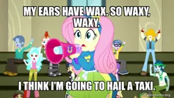 Size: 800x450 | Tagged: safe, derpibooru import, edit, edited screencap, screencap, captain planet, crimson napalm, flash sentry, fluttershy, microchips, paisley, toe-tapper, valhallen, eqg summertime shorts, equestria girls, steps of pep, caption, dave the barbarian, image, image macro, png, text