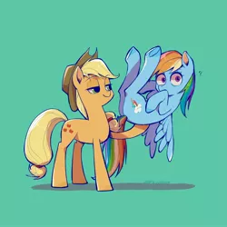 Size: 2048x2048 | Tagged: safe, artist:nidexiaozhu, derpibooru import, applejack, rainbow dash, earth pony, pegasus, pony, confused, cowboy hat, duo, duo female, eyebrows, eyebrows visible through hair, female, hair tie, hat, image, jpeg, lifting, question mark, simple background