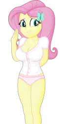 Size: 1165x2385 | Tagged: suggestive, derpibooru import, edit, editor:ah96, fluttershy, equestria girls, arm behind back, big breasts, breast edit, breasts, busty fluttershy, cleavage, clothes, female, grin, image, looking at you, ms paint, panties, png, shading, shy, shy smile, simple background, smiling, smiling at you, solo, solo female, transparent background, underwear, underwear edit