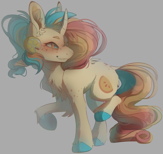 Size: 1853x1751 | Tagged: safe, artist:dllrt, derpibooru import, oc, unofficial characters only, pony, unicorn, curved horn, female, hair accessory, horn, image, jpeg, simple background, solo