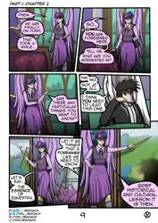 Size: 1500x2122 | Tagged: safe, artist:deroach, derpibooru import, twilight sparkle, twilight sparkle (alicorn), oc, oc:daylight, alicorn, human, comic:tales from equestria part 1, fanfic, fanfic:equestria project humanized, clothes, comic, couch, cutie mark, cutie mark on clothes, humanized, image, map of equestria, png, school of friendship, tinyface, winged humanization, wings