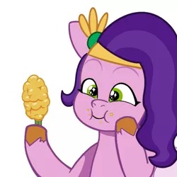 Size: 600x600 | Tagged: safe, artist:cheeseburger, derpibooru import, pipp petals, pegasus, pony, my little pony: a new generation, my little pony: tell your tale, corn, cute, eat, eating, female, food, g5, image, my little pony, png, smiling, solo, solo female, wings