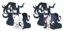 Size: 6280x2952 | Tagged: semi-grimdark, artist:idkhesoff, derpibooru import, oc, unofficial characters only, earth pony, ghost, pony, undead, bandage, blood, bone, bowtie, chains, clothes, cut, ear piercing, earring, eyebrow piercing, female, image, japanese, jewelry, lip piercing, mare, moon runes, necklace, nose piercing, piercing, png, ripped stockings, scar, school uniform, shirt, simple background, skirt, socks, stitches, stockings, thigh highs, torn clothes, torn socks, transparent background