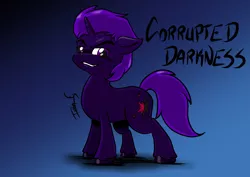 Size: 4961x3508 | Tagged: safe, artist:memprices, derpibooru import, oc, oc:corrupted darkness, unofficial characters only, pony, unicorn, derpibooru exclusive, evil grin, eyebrows, giveaway, grin, high res, horn, image, looking at you, male, png, raised eyebrow, simple background, smiling, solo, stallion, standing, unicorn oc