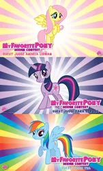 Size: 514x849 | Tagged: safe, derpibooru import, fluttershy, rainbow dash, twilight sparkle, pegasus, pony, unicorn, 2012, andrea libman, cardboard twilight, contest, image, jpeg, my little pony logo, tara strong, unicorn twilight, welovefine