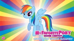 Size: 514x283 | Tagged: safe, derpibooru import, rainbow dash, pegasus, pony, 2012, contest, image, jpeg, meghan mccarthy, my little pony logo, solo, welovefine