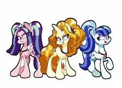 Size: 1250x900 | Tagged: safe, artist:galaxydream22, derpibooru import, adagio dazzle, aria blaze, sonata dusk, ponified, earth pony, pegasus, pony, unicorn, female, gem, image, jpeg, mare, simple background, siren gem, the dazzlings, white background