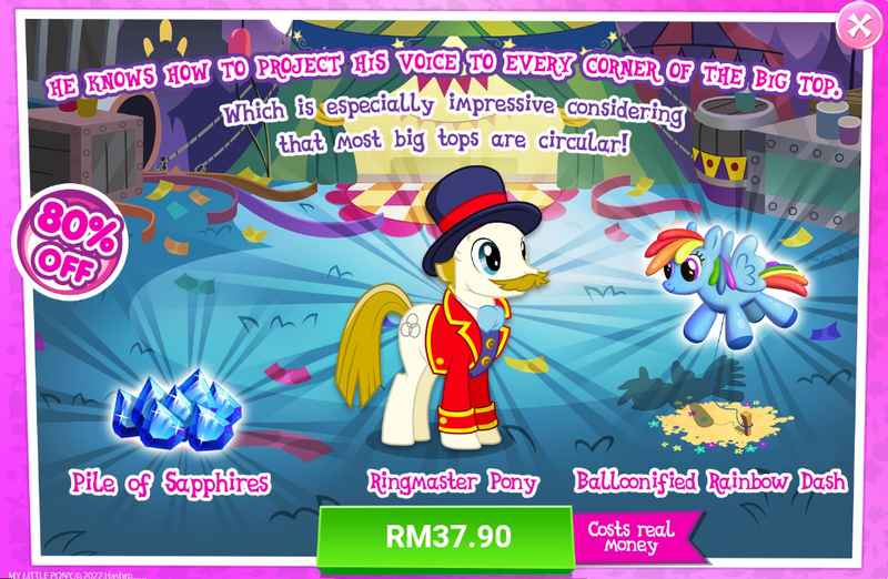 Size: 1037x676 | Tagged: safe, derpibooru import, official, rainbow dash, pony, advertisement, costs real money, facial hair, gameloft, image, male, moustache, png, ringmaster, sapphire, stallion