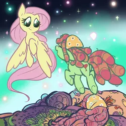 Size: 2048x2048 | Tagged: safe, artist:pfeffaroo, derpibooru import, fluttershy, tree hugger, earth pony, pegasus, pony, afterlife, death, image, jpeg