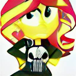 Size: 256x256 | Tagged: safe, craiyon, derpibooru import, machine learning generated, sunset shimmer, equestria girls, image, jpeg, punisher