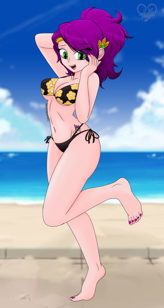 Size: 1600x3000 | Tagged: suggestive, artist:dibujoschidosdelabad, derpibooru import, pipp petals, human, beach, belly button, bikini, clothes, cosplay, costume, crossover, cutie mark on human, female, g5, high res, humanized, image, marin kitagawa, my dress-up darling, png, solo, solo female, swimsuit