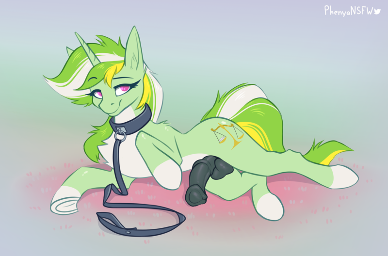 Size: 3000x1980 | Tagged: explicit, artist:phenya, derpibooru import, oc, unofficial characters only, pony, unicorn, abstract background, balls, bedroom eyes, collar, erection, frog (hoof), horn, horsecock, image, leash, looking at you, male, nudity, penis, png, presenting, raised eyebrow, solo, solo male, underhoof, unicorn oc