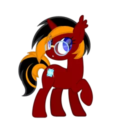 Size: 2000x2000 | Tagged: safe, artist:ponkus, derpibooru import, oc, oc:red flame, unofficial characters only, bat pony, bat pony unicorn, hybrid, pony, unicorn, ear fluff, ear tufts, fangs, female, full body, glasses, high res, hooves, horn, image, mare, png, raised hoof, show accurate, simple background, smiling, solo, standing, tail, transparent background, two toned mane, two toned tail