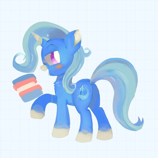 Size: 2048x2048 | Tagged: safe, artist:bug-roux, derpibooru import, trixie, pony, unicorn, flag, horn, image, jpeg, pride, pride flag, raised hoof, solo, trans trixie, transgender, transgender pride flag