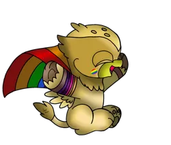 Size: 1659x1406 | Tagged: safe, artist:beesmeliss, derpibooru import, grizzle, gryphon, chibi, image, png, pride flag, simple background, solo, transparent background