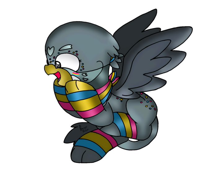 Size: 1718x1613 | Tagged: safe, artist:beesmeliss, derpibooru import, gabby, gryphon, chibi, image, png, pride flag, simple background, solo, transparent background