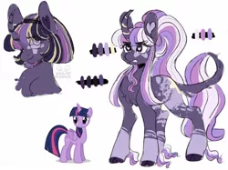 Size: 1280x956 | Tagged: dead source, safe, artist:equestrianartneighseum, part of a set, twilight sparkle, twilight sparkle (alicorn), alicorn, pony, unicorn, alternate design, cloven hooves, coat markings, colored hooves, curved horn, facial hair, female, frown, goatee, heart eyes, horn, image, jpeg, leonine tail, looking at you, mare, ponytail, redesign, self paradox, smiling, socks (coat marking), solo, twitterina design, unicorn twilight, unshorn fetlocks, wingding eyes