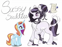 Size: 1280x962 | Tagged: safe, artist:equestrianartneighseum, part of a set, sassy saddles, pony, unicorn, alternate cutie mark, bracelet, curved horn, ear piercing, earring, female, hair bun, heart eyes, horn, image, jewelry, jpeg, leonine tail, mare, mole, necklace, piercing, raised hoof, redesign, self paradox, simple background, solo, unshorn fetlocks, white background, wingding eyes