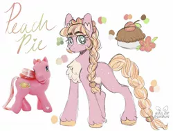 Size: 1280x966 | Tagged: safe, artist:equestrianartneighseum, peachy pie, earth pony, pony, braid, braided tail, chest fluff, coat markings, colored hooves, cutie mark, female, freckles, g3, heart eyes, image, jpeg, looking at you, mare, redesign, self paradox, simple background, solo, unshorn fetlocks, white background, wingding eyes