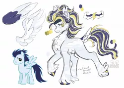 Size: 1280x909 | Tagged: safe, artist:equestrianartneighseum, part of a set, soarin', pegasus, pony, alternate cutie mark, alternate design, cloud coat pattern, coat markings, colored hooves, colored wings, feathered fetlocks, hairband, heart eyes, image, jpeg, male, multicolored hair, multicolored wings, redesign, simple background, solo, stallion, tail feathers, twitterina design, white background, wingding eyes, wings