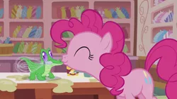 Size: 1920x1080 | Tagged: safe, derpibooru import, screencap, gummy, pinkie pie, alligator, earth pony, pony, season 5, the lost treasure of griffonstone, 1080p, ^^, cute, diapinkes, duo, eyes closed, female, gummybetes, image, kiss on the lips, kissing, male, mare, mouth hold, platonic kiss, png