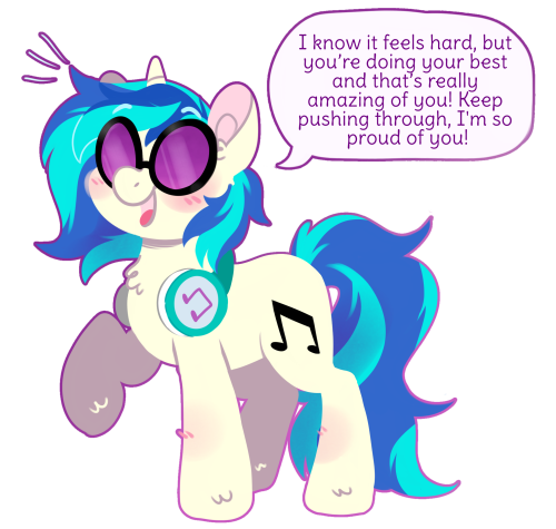 Size: 500x475 | Tagged: safe, artist:bubaiuv, vinyl scratch, pony, unicorn, blushing, female, headphones, image, mare, open mouth, png, positive ponies, raised hoof, simple background, solo, speech bubble, standing, talking, talking to viewer, text, transparent background, vinyl's glasses