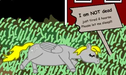 Size: 614x365 | Tagged: safe, anonymous artist, derpy hooves, pegasus, pony, /mlp/, 4chan, cute, derpabetes, drawthread, grass, image, lying down, nap, png, ponified animal photo, sleeping